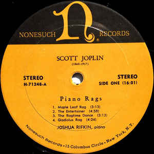 Vinyl LP: Scott Joplin, Joshua Rifkin-Piano Rags
